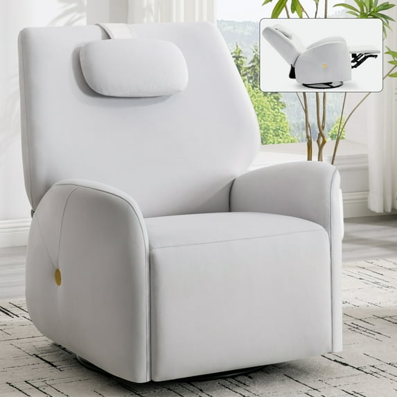 Swivel Rocker, Power Recliner Chair with Lumbar and Neck Support Pillow, Glider Chair with 270° Swivel, Heavy Duty Motion Mechanism with USB and Type-C Ports