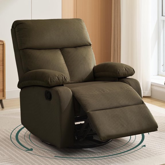 Swivel Rocker Recliner Chair, 360° Micro Velboa Ergonomic Manual Small Recliners for Small Spaces Living Room Dark Brown