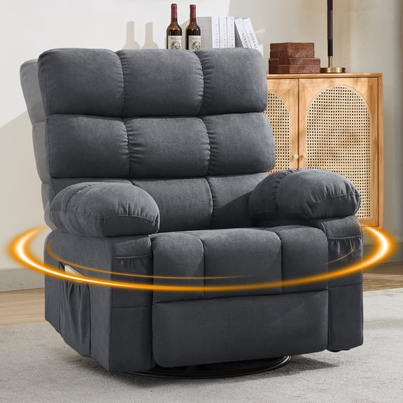 Swivel Rocker Recliner Chair for Adults, 360 Upholstered Manual Recliners for Small Spaces, Single Seat Glider Reclining Chair with Side Pockets, Ergonomic Reading Chair for Living Room, RV, Bedroo