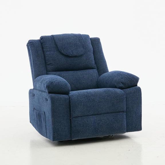 Swivel Rocker Recliner Chair for Adults with Massage and Heat, Oversized Linen Fabric Glider Nursery Chair with Deep Seat, High Backrest, Upholstered Single Sofa for Living Room