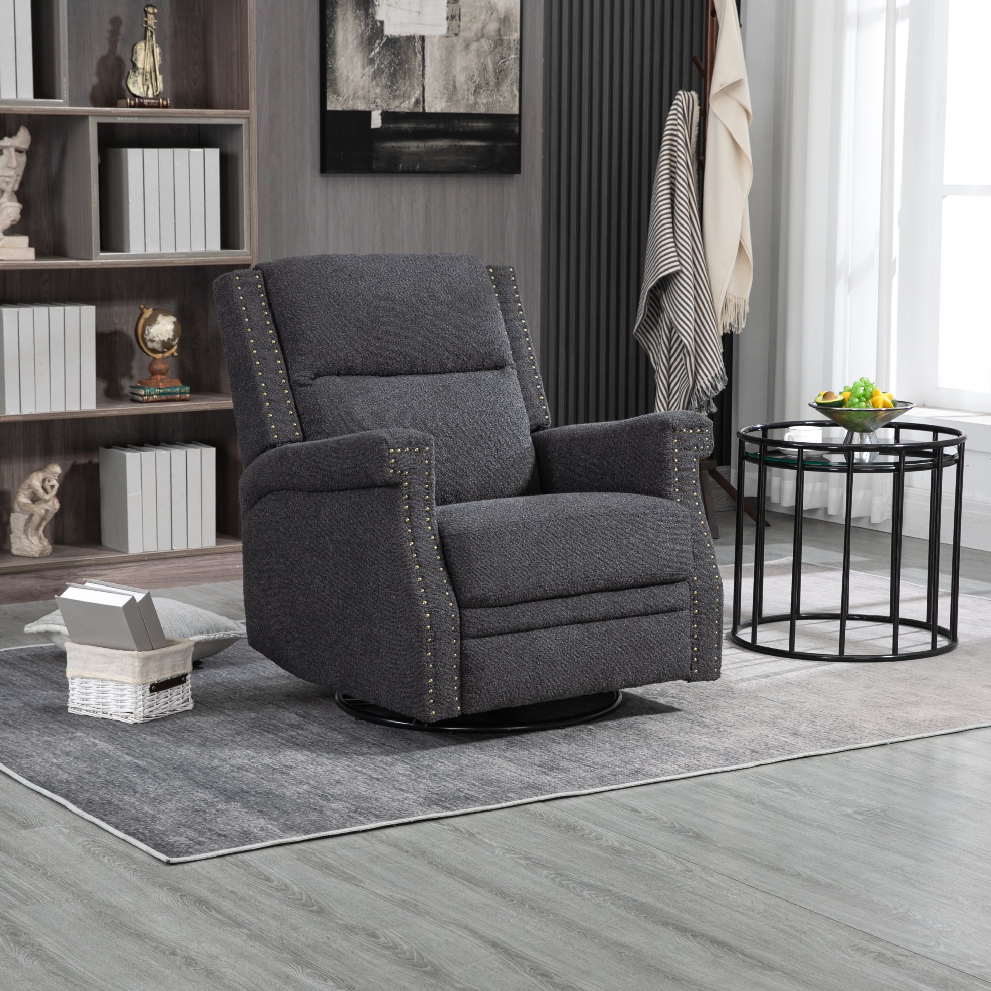 Swivel Rocker Recliner Chair with Bronzecolored Rivets,Manual Glider
