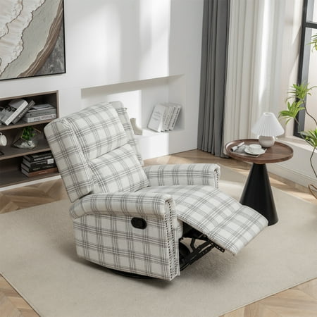 Swivel Rocker Recliner Chair, Manual Rocking Recliner Chair, Wingback Swivel Recliner Chair, Glider 360 Degree Swivel Chair with Padded Seat, Swivel Recliner Chairs for Living Room -- Grey
