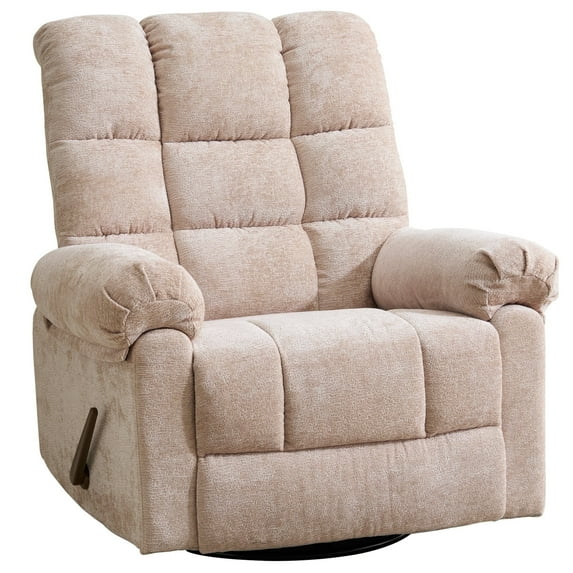 Swivel Rocker Recliner Chair with Massage and Heat, Chenille Swivel Glider Recliner for Adults, Beige