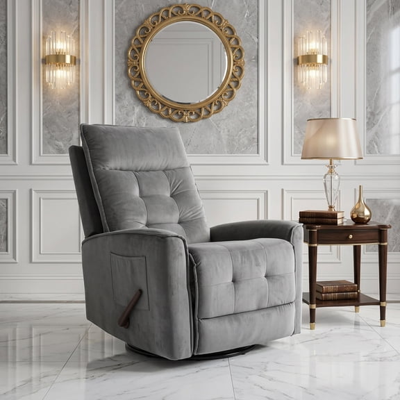 Swivel Rocker Recliner Chair for Adults, Glider Rocking Chair for Nursery, Small Recliner Chair for Small Spaces, RV, Living Room(Grey)