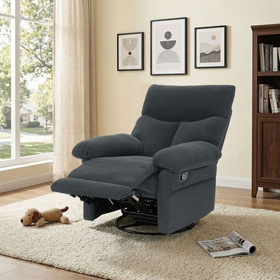 Swivel Rocker Recliner Chair in Soft Fabric Overstuffed Glider Armchair for Living Room and Nursery Comfort,Dark Gray