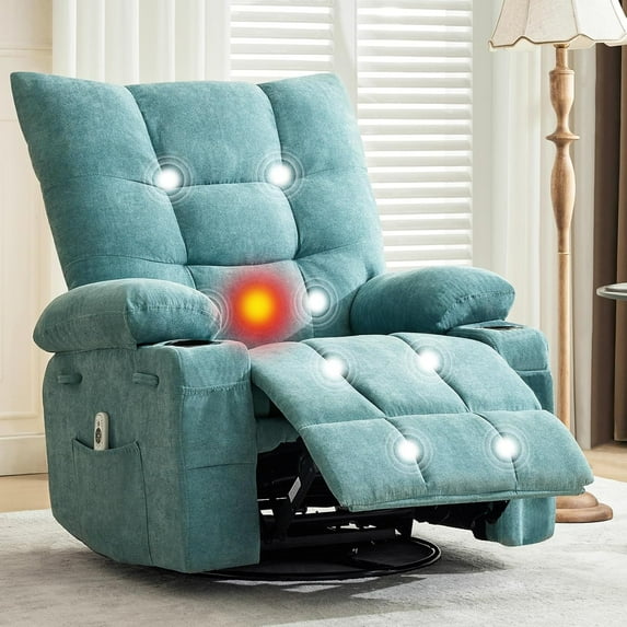 Swivel Rocker Recliner Chair w/ Massage & Heat – Oversize Ergonomic Lounge Sofa with Side Pocket & Cup Holders