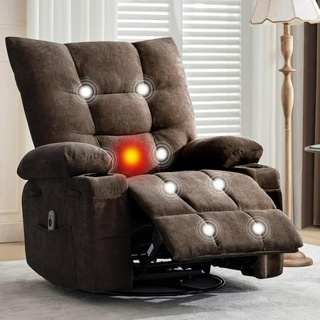 Swivel Rocker Recliner Chair w/ Massage & Heat – Oversize Ergonomic Lounge Sofa with Side Pocket & Cup Holders