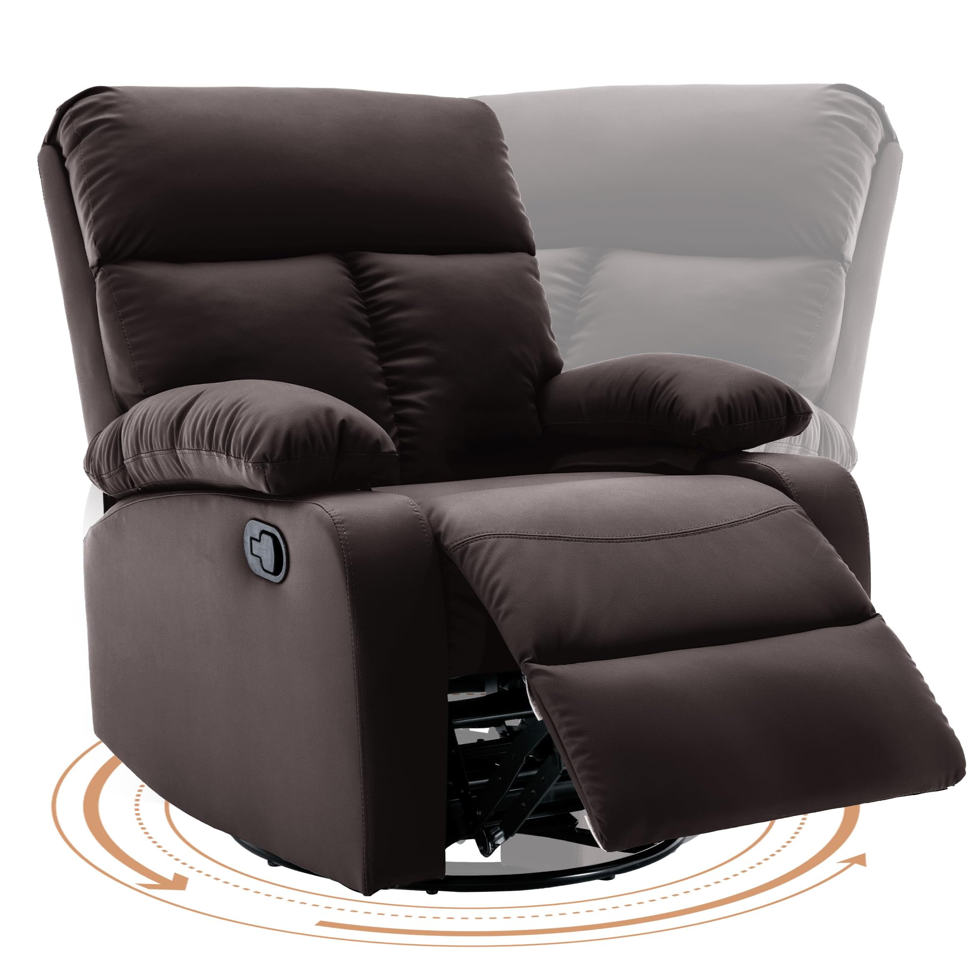 Swivel Rocker Recliner, Lumbar Support Massager and Chaise Footrest for Living Room, Home