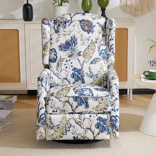 Designer Rocking Stool Puppywish Floral Swivel Rocking Recliner Chair, Wingback Design with ...