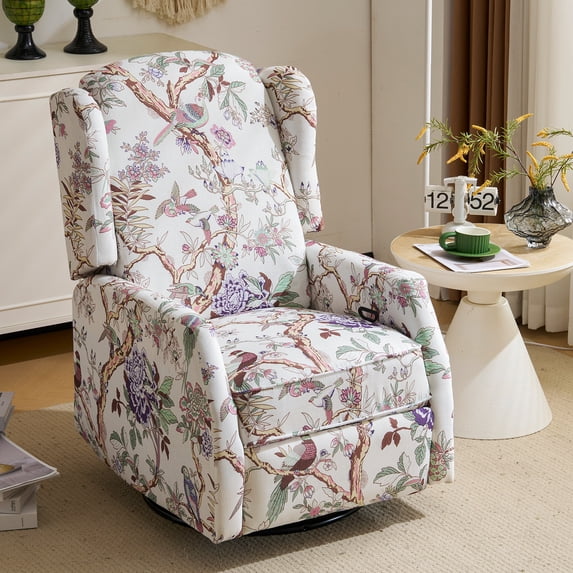 Swivel Rocker Recliner,Wingback Recliner Chair,Floral Accent Chair Fabric Chair with High Back,Padded Seat for Living Room,Bedroom, Home Office
