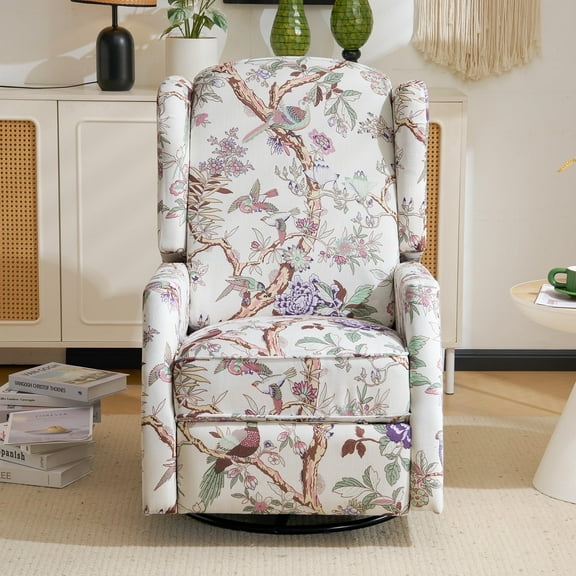 Swivel Rocker Recliner,Wingback Recliner Chair,Floral Accent Chair Fabric Chair with High Back,Padded Seat for Living Room,Bedroom, Home Office