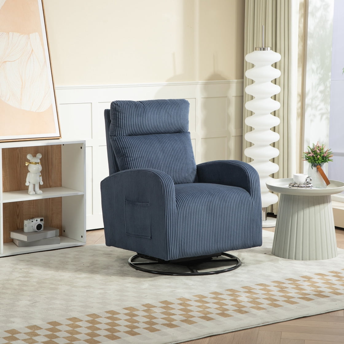 Swivel Rocking Chair, Nursery Upholstered Glider Recliner Chairs with ...