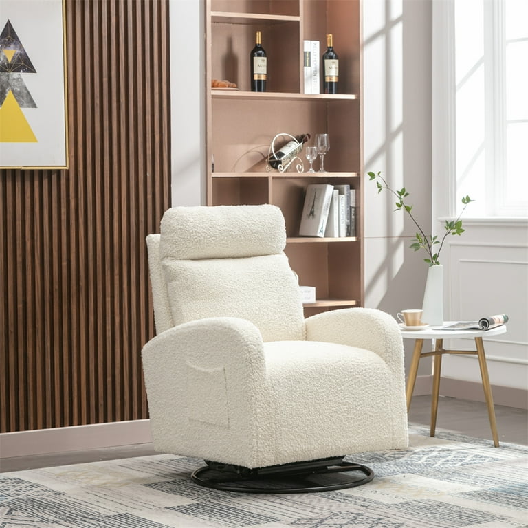 Swivel Rocking Chair, Upholstered Recliner Sofa Chair with Metal