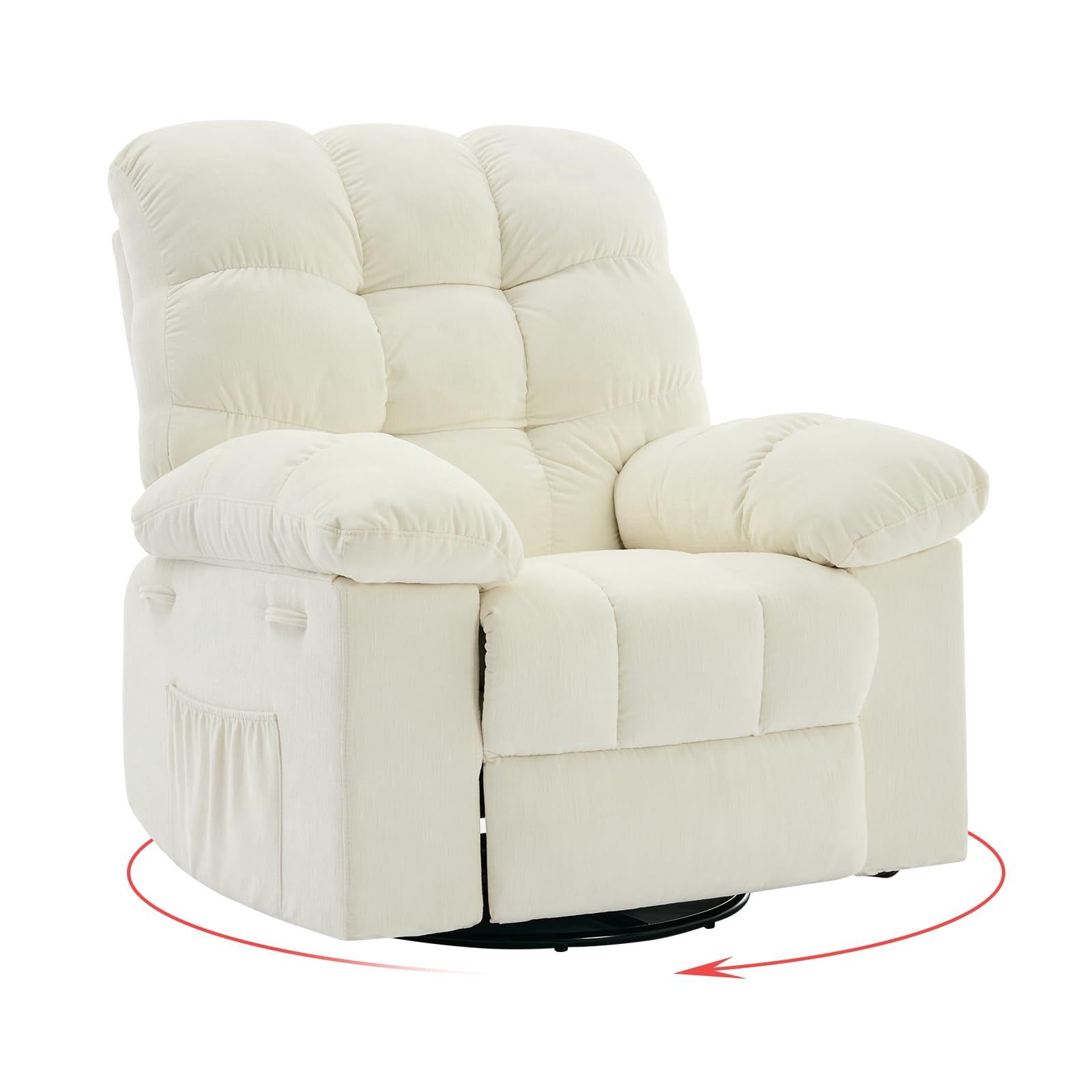 Swivel Rocking Recliner Chair, 360° Swivel 135° Tilt Glider Nursery Chair with Extra Large Footrest, Chenille Upholstery Q235 Steel Frame High Back Deep Seat for Living Room Bedroom Small Spaces
