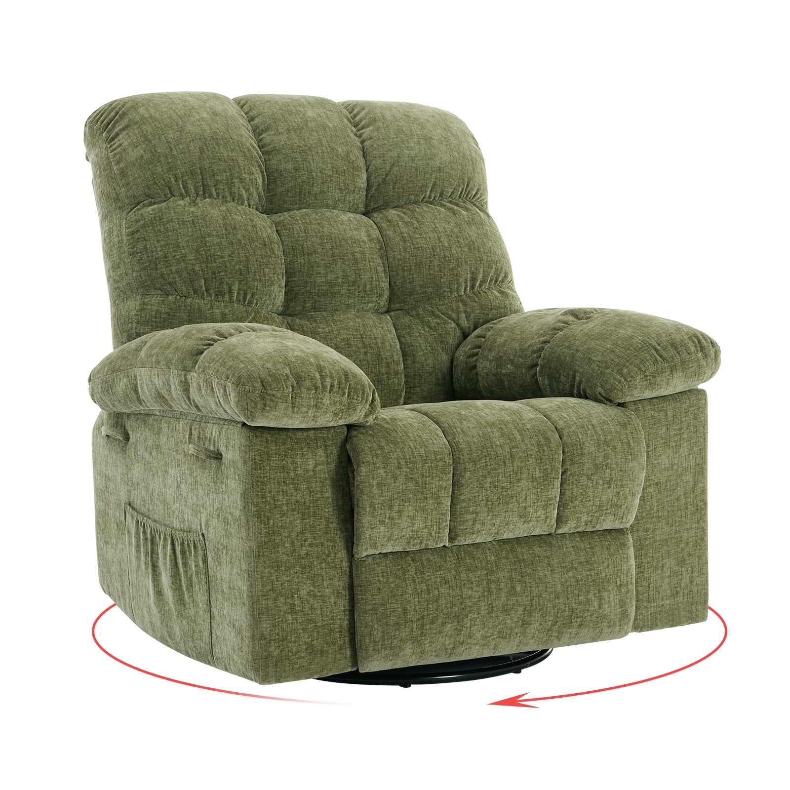 Swivel Rocking Recliner Chair, 360° Swivel 135° Tilt Glider Nursery Chair with Extra Large Footrest, Chenille Upholstery Q235 Steel Frame High Back Deep Seat for Living Room Bedroom Small Spaces