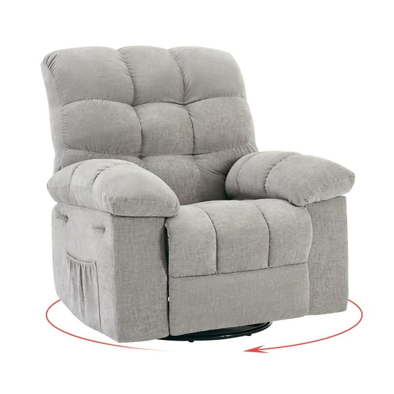Swivel Rocking Recliner Chair, 360° Swivel 135° Tilt Glider Nursery Chair with Extra Large Footrest, Chenille Upholstery Q235 Steel Frame High Back Deep Seat for Living Room Bedroom Small Spaces