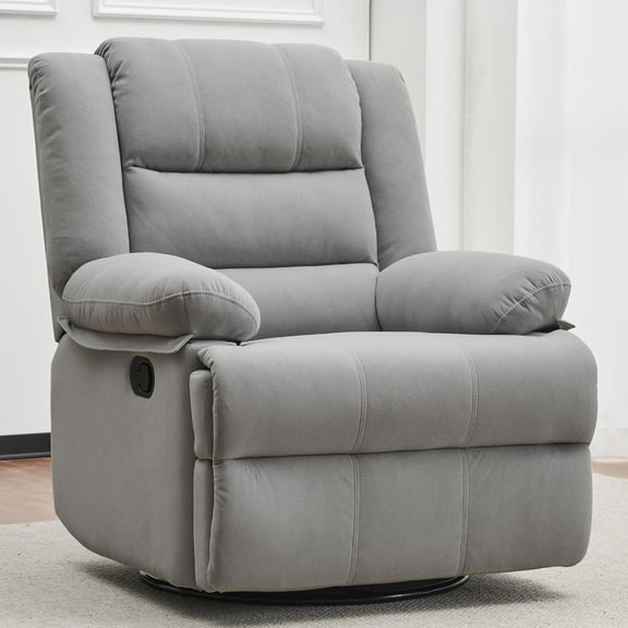 Swivel Rocking Recliner Chair for Adults, Overstuffed Manual Glider Rocker Recliner Chair, Upholstered Reclining Single Sofa Chair for Living Room (Light Grey)