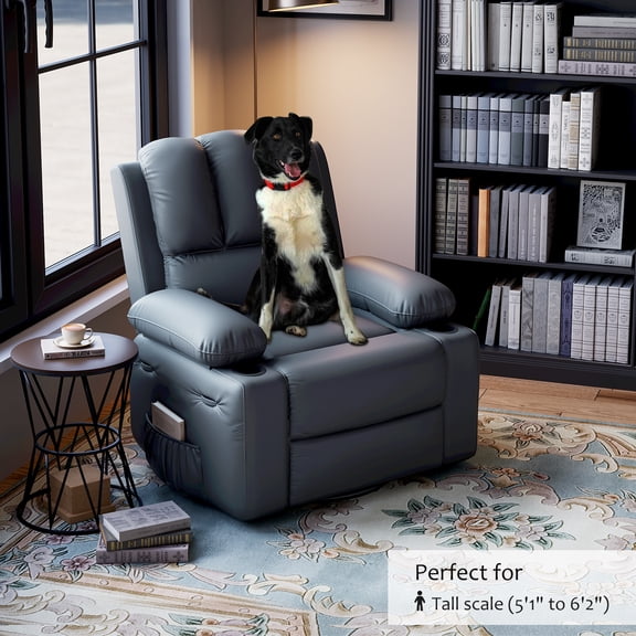 Swivel Rocking Recliner Chair and Massage - 360° Round Base Rocker Recliner Chair with Pull Handle - Manual Rocking Chair with Cup Holder for Living Rooms, Bedrooms and Nurseries
