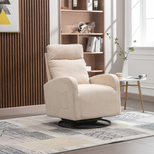Swivel Rocking Recliner Chair, Modern Glider Recliner with Upholstered and HighBackrest, Single Rocking Chair for Living Room, Bedroom, Nursery, Beige