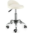 thumbnail image 1 of Swivel Rolling Stool with Wheels Height Adjustable Stool Chair Drafting Chair with Backrest White, 1 of 13