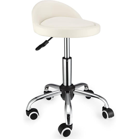 Swivel Rolling Stool with Wheels Height Adjustable Stool Chair Drafting Chair with Backrest White