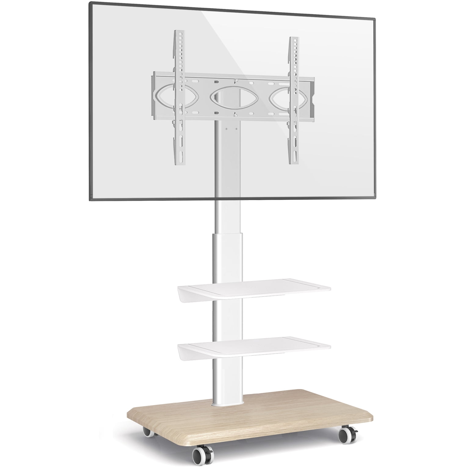 TAVR Furniture Swivel Rolling TV Stand, Height Adjustable Mobile TV Cart for 26-65 Inch TVs for Bedroom, Home Office, Kitchen,White