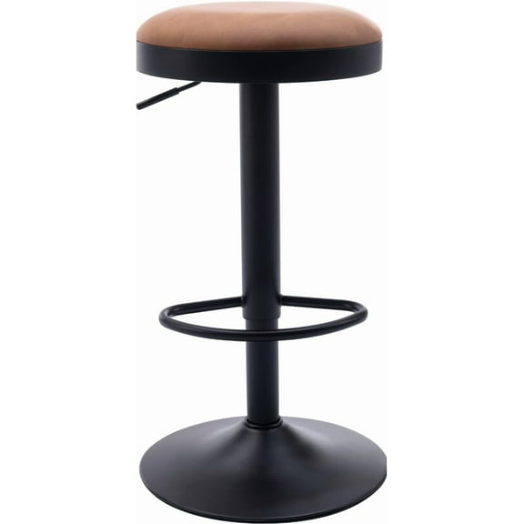 Swivel Round Bar Stools Set of 1 Backless Adjustable Counter Height Barstools Modern Industrial PU Leather Bar Stool Chair for Kitchen/Home Bar/Pub/Bistro/Office, Retro Brown