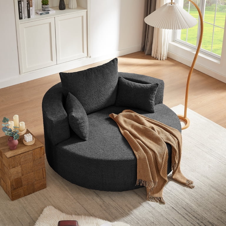Swivel Round Sofa Couch Sofa Bed,360° Swivel Chair Accent Barrel Chair with 3 Removable Pillows for Living Room, Bedroom,Black