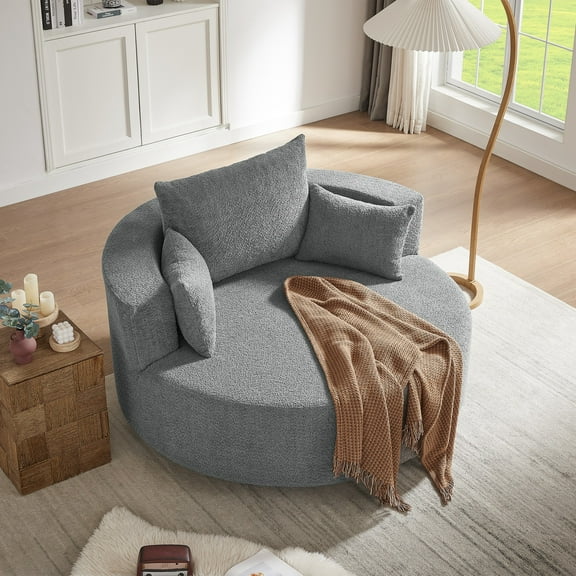 Swivel Round Sofa Couch Sofa Bed,360 Swivel Chair Accent Barrel Chair with 3 Removable Pillows for Living Room, Bedroom,Grey