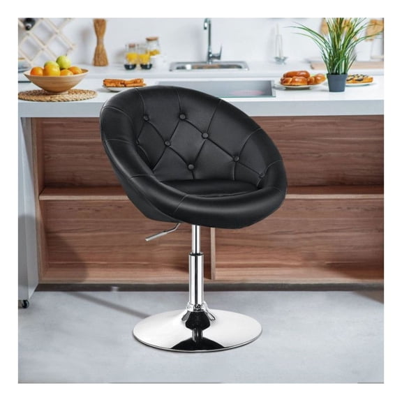 Swivel Round Tufted Chair, Adjustable Height Bar Stool - Modern Accent Chair for Home, Bar, Office - 360° Swivel, Chrome Frame, 330lbs Capacity