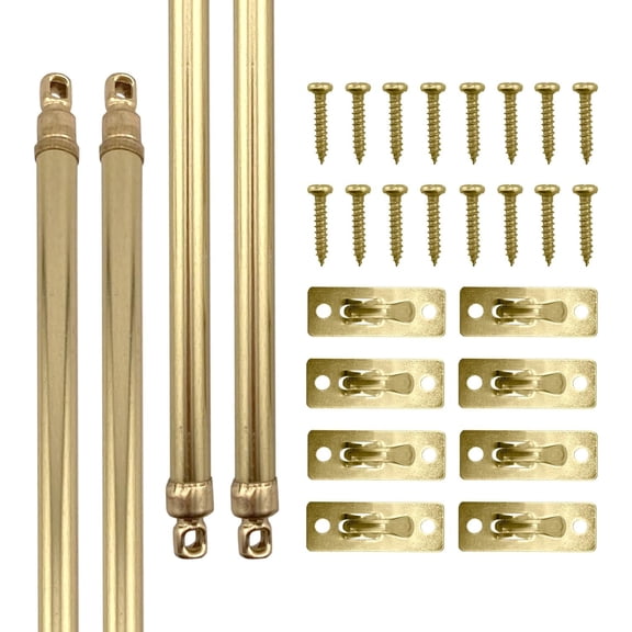 Swivel Sash Curtain Rods with Brass Finish, Set of 4 (Hardware Included) - Adjustable Length 11-19 Inches, Easy to Install Metal Rods for Doors, Windows, and Sidelights