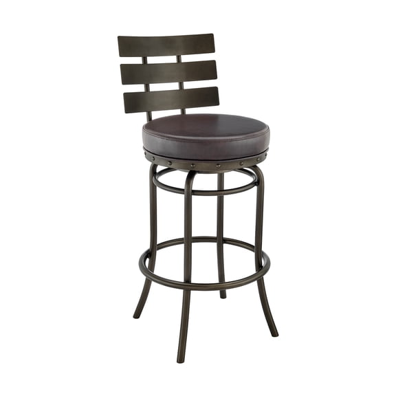 Swivel Seat In With Brown Faux Leather, Metal Material, Foam Filled Interior, 20.66 Depth, 360-degree Spin, Simple Assembly Guide Leather Stool, Color Finish, Structure, Filled, 19.82 X 38.16