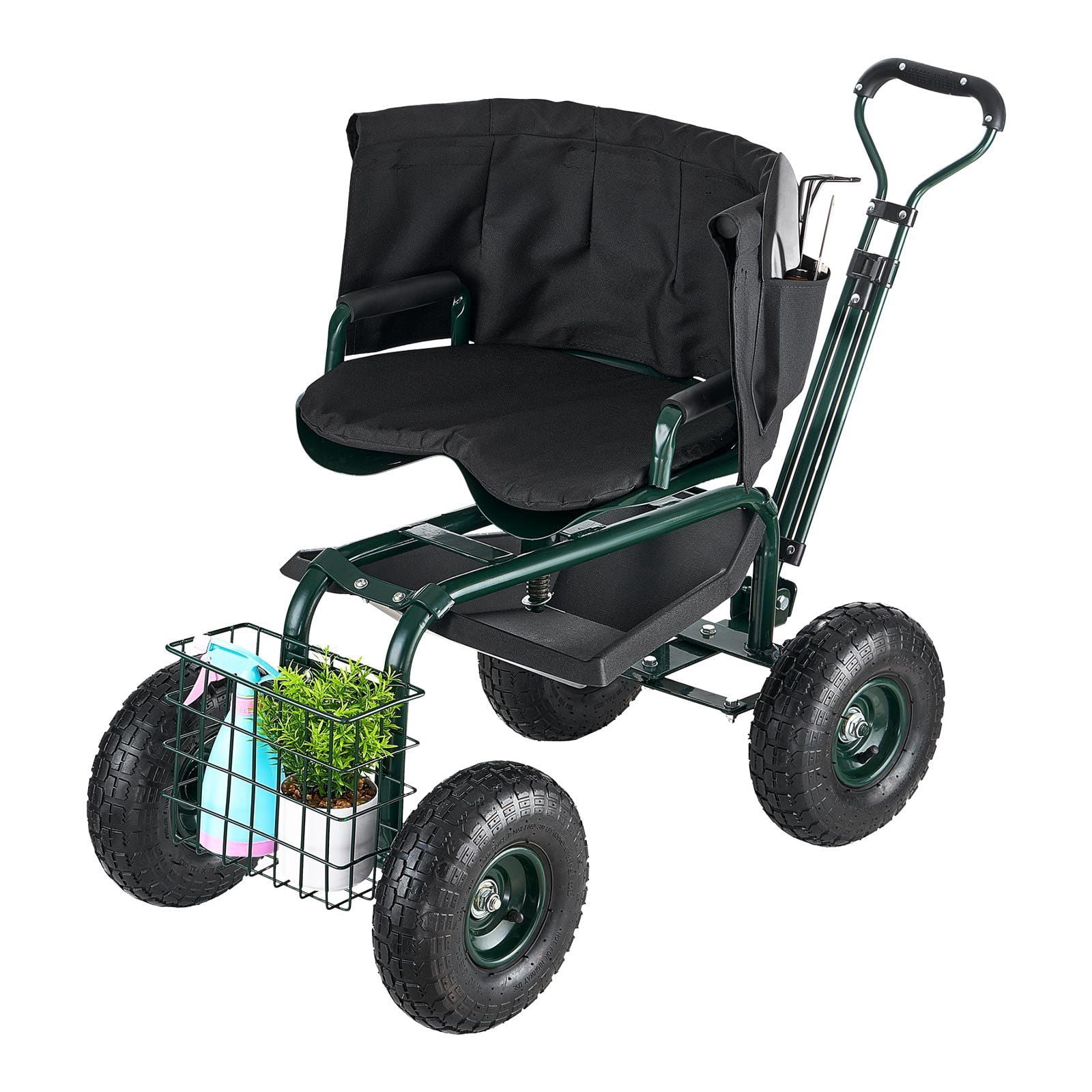 Swivel Seat Cart with Lumbar Support Backrest, Lockable Tool Storage ...