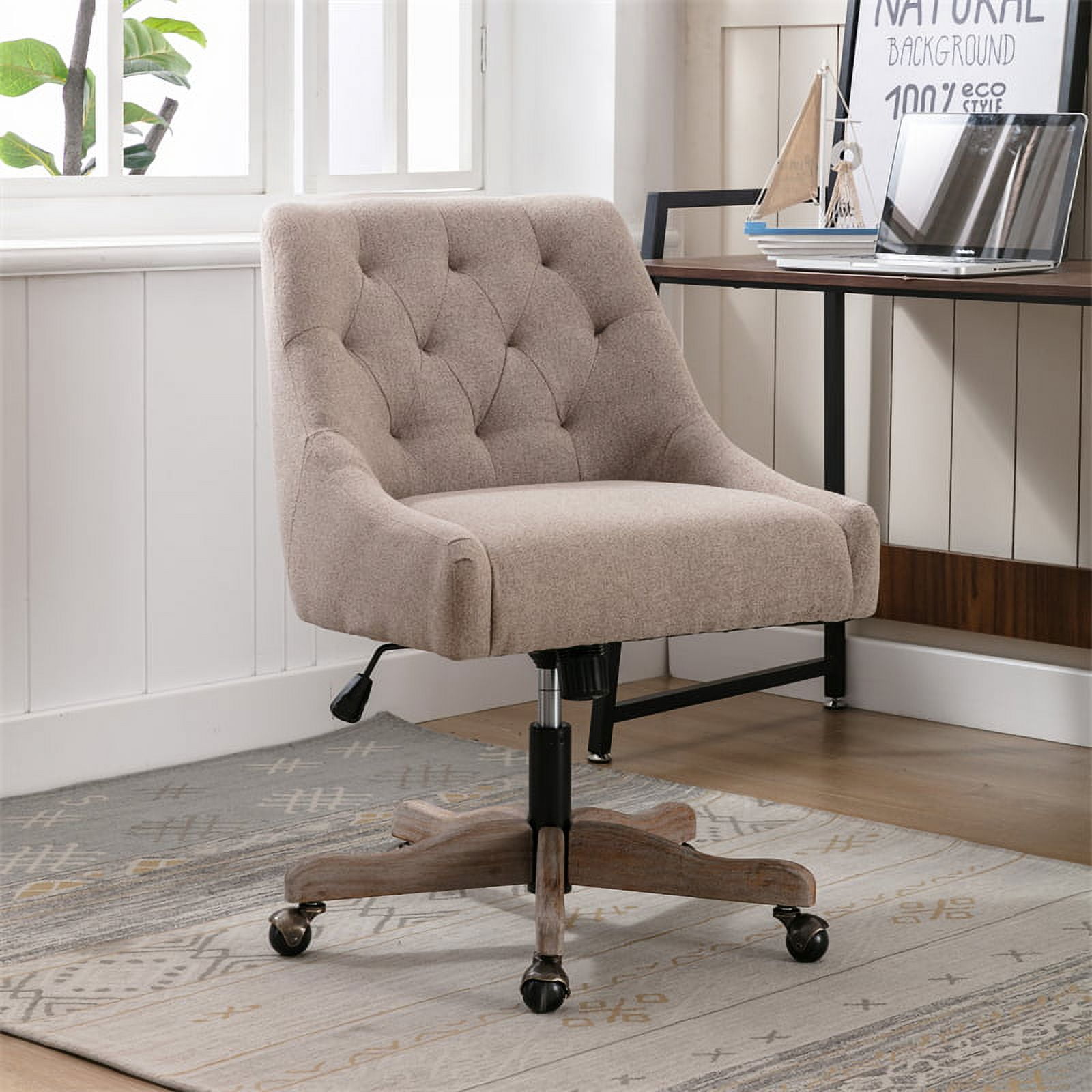 Swivel Shell Chair, Modern Tufted Linen Upholstered Swivel Task Chair ...