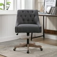 thumbnail image 1 of Swivel Shell Office Chair,Linen Fabric Tufted Computer Desk Chair with Ergonomic Wide Backrest and Padded Seat Cushion,Height Adjustable Accent Armchair with Wooden Legs,for Office,Bedroom,Study Room, 1 of 7