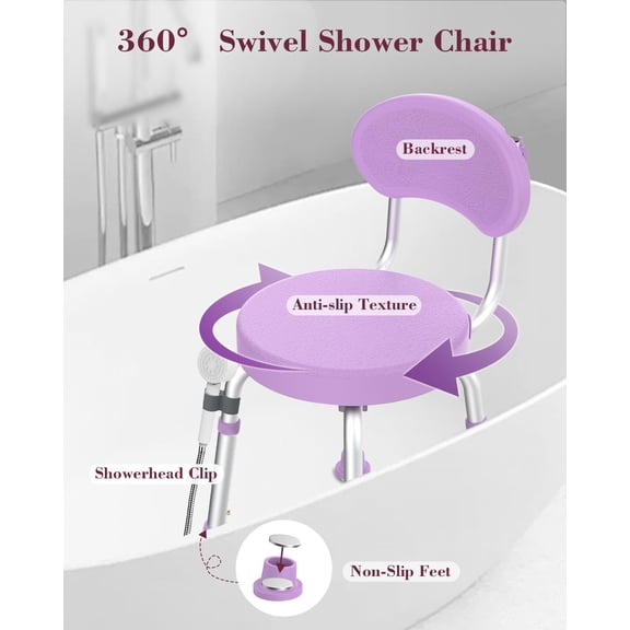 Swivel Shower Chair with Backrest, 360 °   Rotating Bath Seat for Elderly, Height Adjustable Tub Transfer Bench for Seniors Bathroom Inside Shower ()