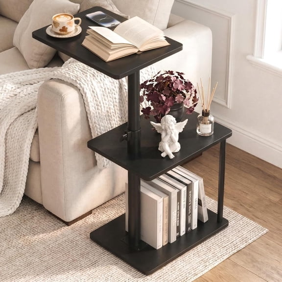 Swivel Side Table for Couch Arm, Adjustable C End Table for Recliner or Bed, Tv Trays with Storage Shelf for Small Spaces Small Nightstand Table for Living Room, Bedroom