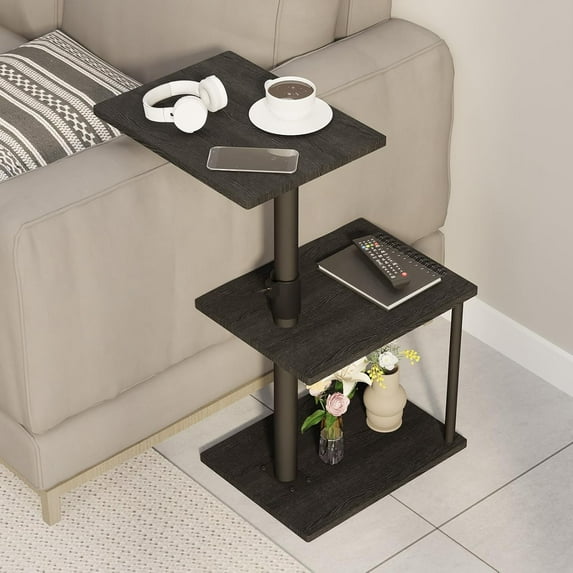 Swivel Side Table for Couch Arm, Adjustable C End Table for Recliner or Bed, Tv Trays with Storage Shelf for Small Spaces Small Nightstand Table for Living Room, Bedroom