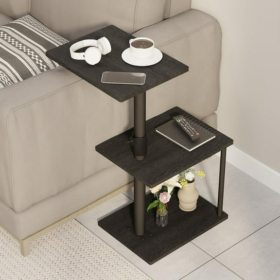 Swivel Side Table for Couch Arm, Adjustable C End Table for Recliner or Bed, Tv Trays with Storage Shelf for Small Spaces Small Nightstand Table for Living Room, Bedroom