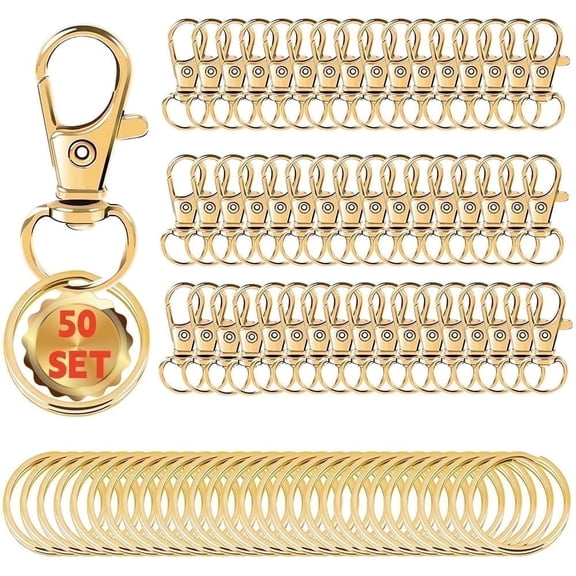 Swivel Snap Hooks with Key Rings for Keychain, Lanyard, Jewelry Making, Assorted Sizes, Gold, 100PCS