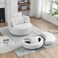 thumbnail image 1 of Oversized Swivel Accent Chair Set of 2, 360 °Swivel Barrel Chair with Moon Storage Ottoman, Loveseat Circle Swivel Lounger Armchair with 4 Pillows White, 1 of 7
