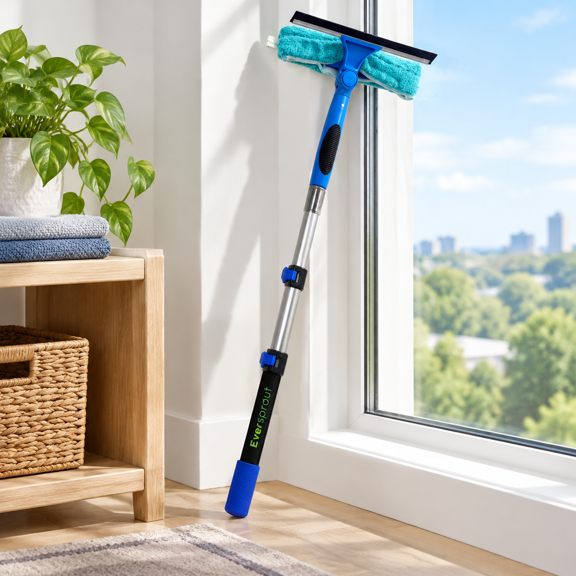 Swivel Squeegee with Extension Pole, 5 to 13 Foot Adjustable Length for Window Cleaning