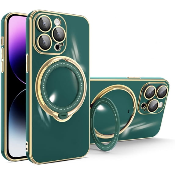 Swivel Stand Solid Color Phone Case for iPhone 13 12 11 / Pro/Pro Max, Compatible with Magsafe, Back Cover with Lens Film, Magnetic Bracket Shell