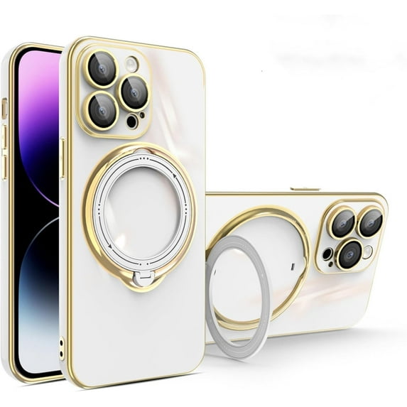 Swivel Stand Solid Color Phone Case for iPhone 13 12 11 / Pro/Pro Max, Compatible with Magsafe, Back Cover with Lens Film, Magnetic Bracket Shell