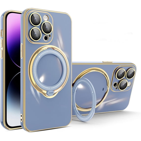 Swivel Stand Solid Color Phone Case for iPhone 13 12 11 / Pro/Pro Max, Compatible with Magsafe, Back Cover with Lens Film, Magnetic Bracket Shell