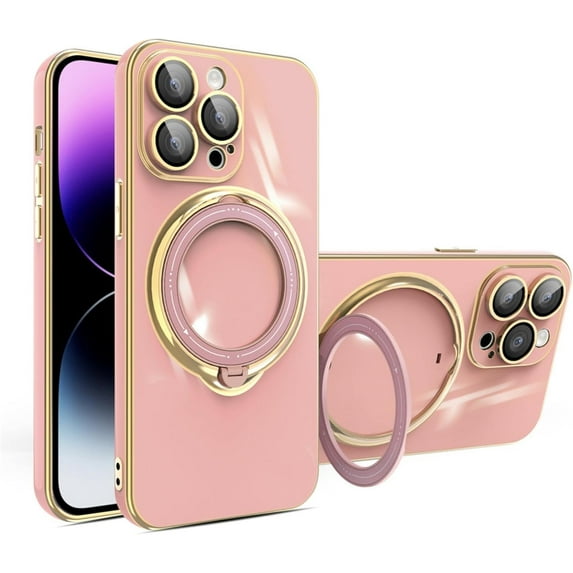Swivel Stand Solid Color Phone Case for iPhone 14 15 / Pro/Plus/Pro Max, Compatible with Magsafe, Back Cover with Lens Film, Magnetic Bracket Shell