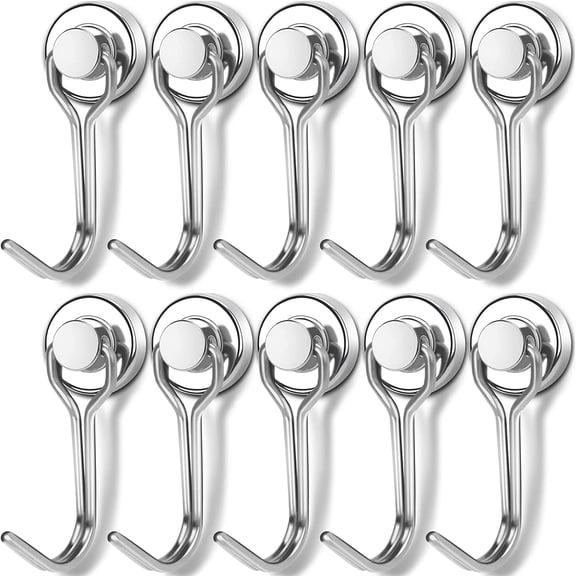 Swivel Swing Black Magnetic Hooks, 30lbs Strong Neodymium Magnet Hook with Epoxy Coating for Refrigerator, Cruise,BBQ Grill Tools, 2.36in in Length-Silver10P