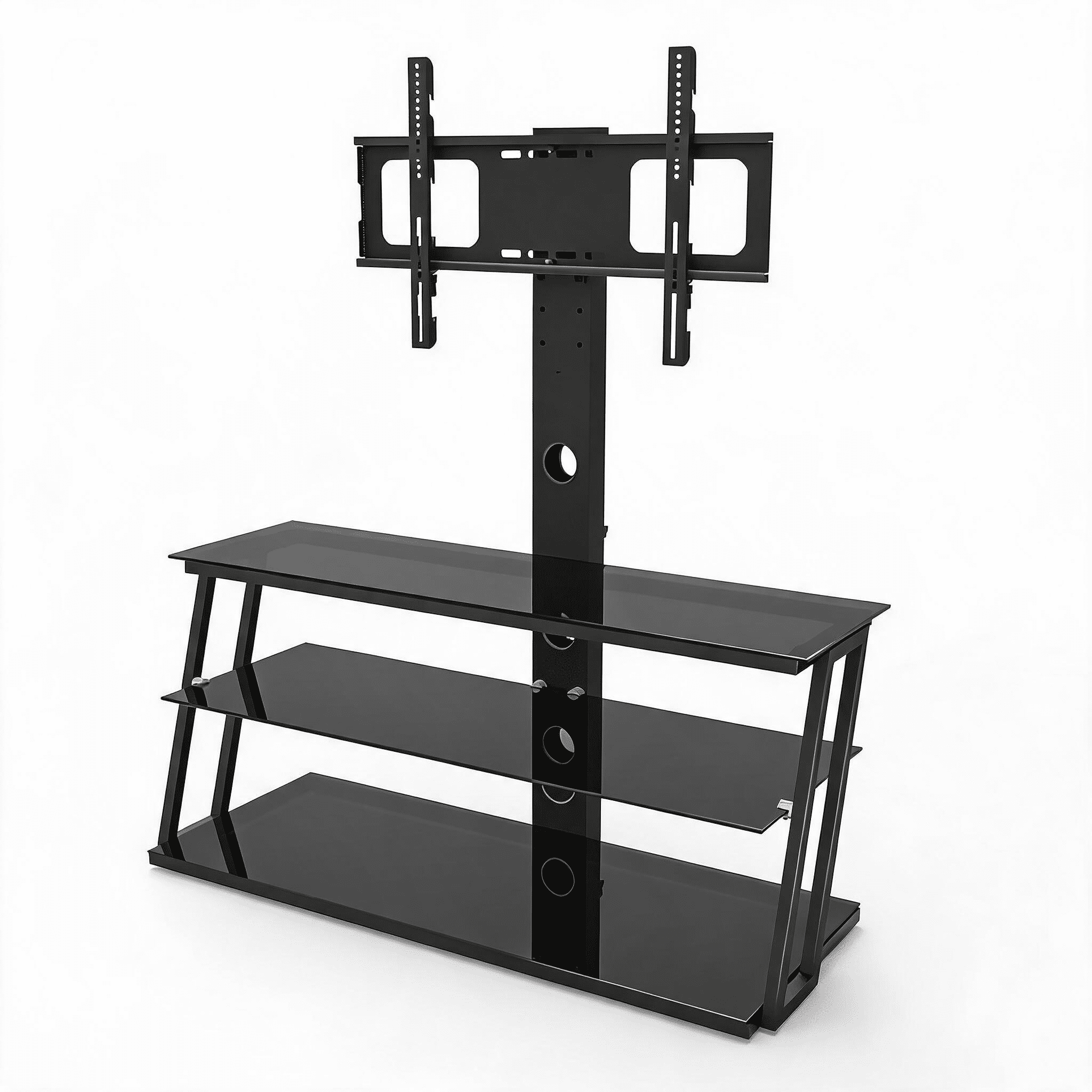 Swivel TV Stand 32-65 Inch Black Tempered Glass Height Adjustable for Living Room Bedroom