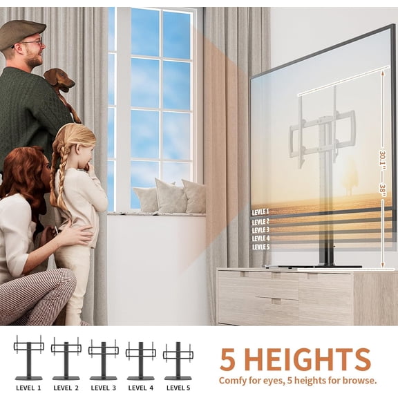 Swivel TV Stand for 40-86 Inch TVs with Heavy Duty Glass Base and Height Adjustment
