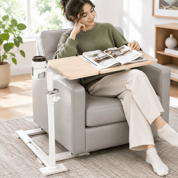 Swivel Table For Recliner Chair With Tilting Top Adjustable Laptop Side Couch Slide Under Tray Tables (maple)